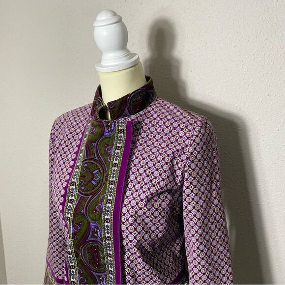 Isaac Mizrahi Purple Paisley Printed Standing Collar Velvet Blazer Women's Small - Picture 9 of 16